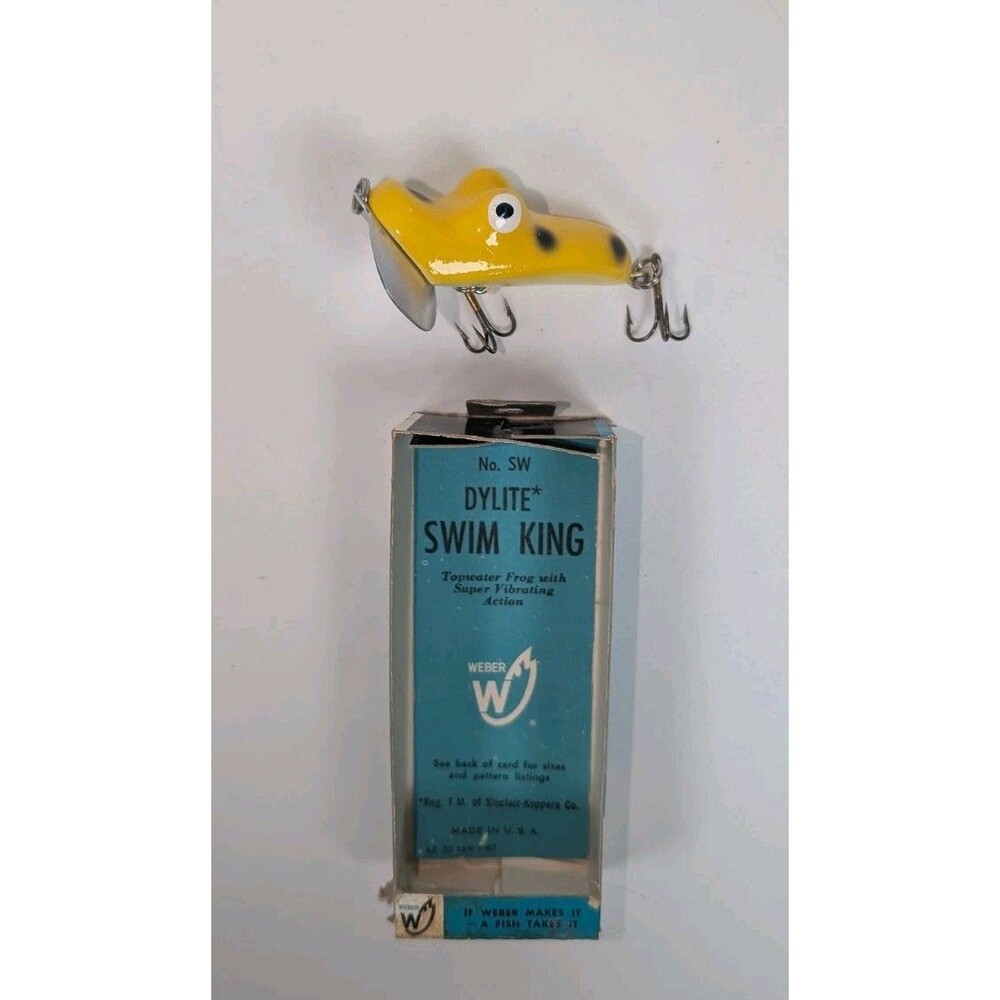 Vintage Weber Dylite Swim King No SW Yellow Black Frog Fishing Lure w Box